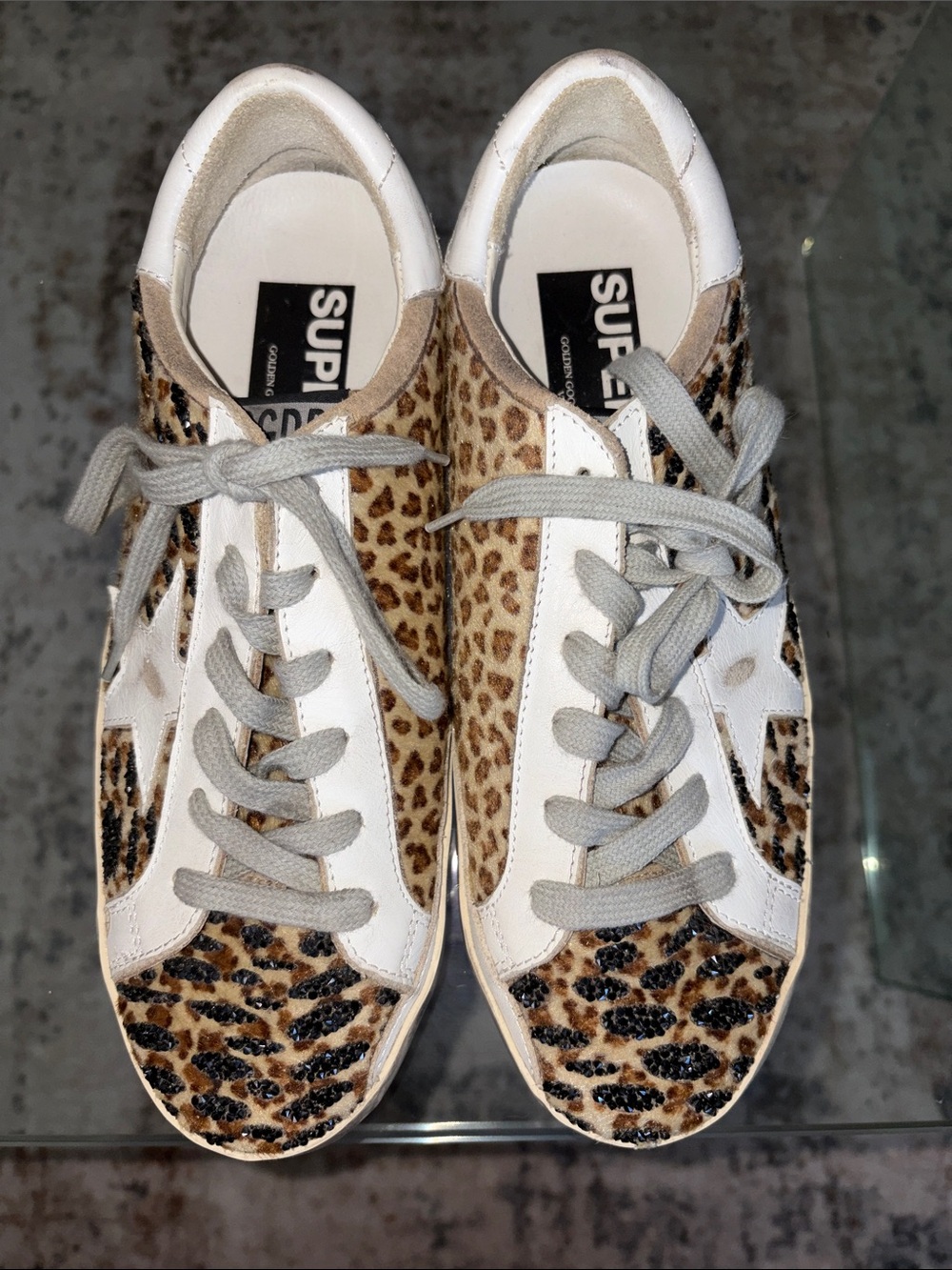 GOLDEN GOOSE SUPERSTARS LEOPARD FUR EMBELLISHED BlK CRYSTAL 38 - Picture 4 of 9